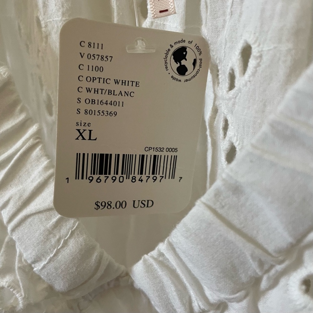 NWT Free People Eyelet Ruffle V-neck Blouse in Optic White - XL - Picture 3 of 5